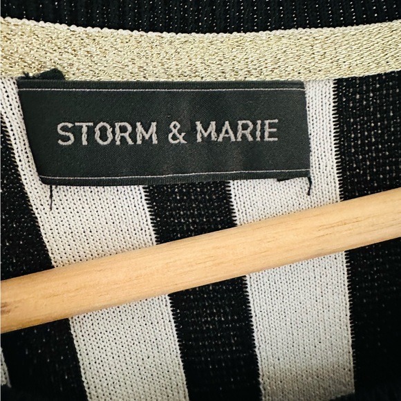 ANTHROPOLOGIE STORM & MARIE REFEREE-DR BLACK WHITE STRIPED KNIT TUNIC DRESS L - Picture 3 of 4